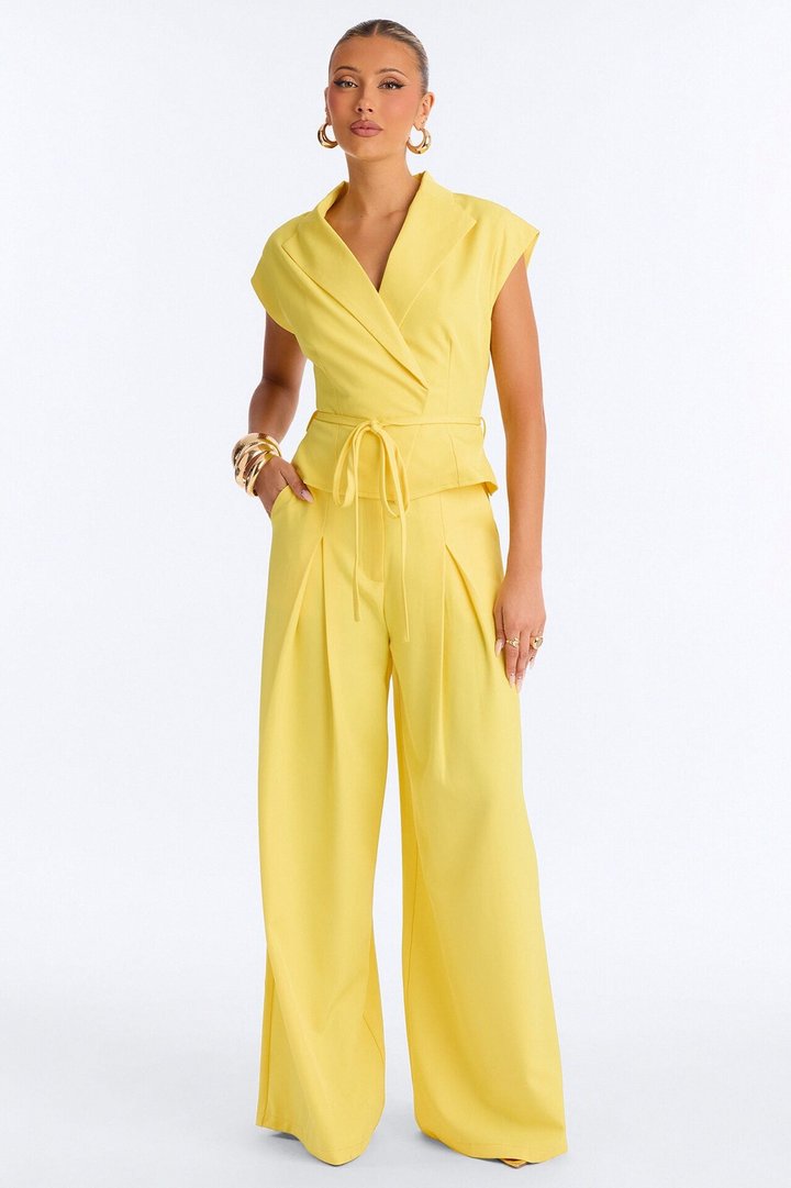 Cynthia Tie Waist Wide Leg Jumpsuit - Yellow