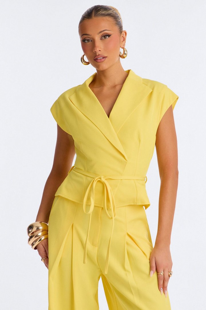 Cynthia Tie Waist Wide Leg Jumpsuit - Yellow