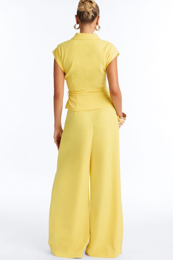 Cynthia Tie Waist Wide Leg Jumpsuit - Yellow