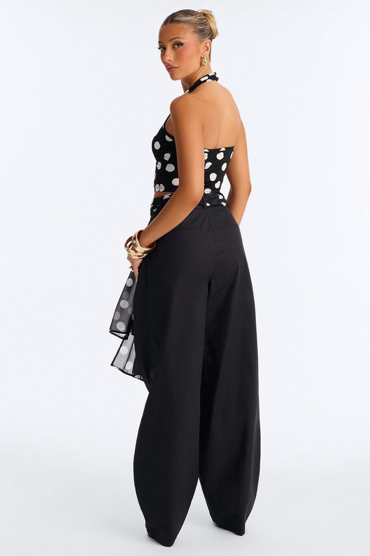 Cleo Polka Dot Belted Barrel Pant Set - Black/combo