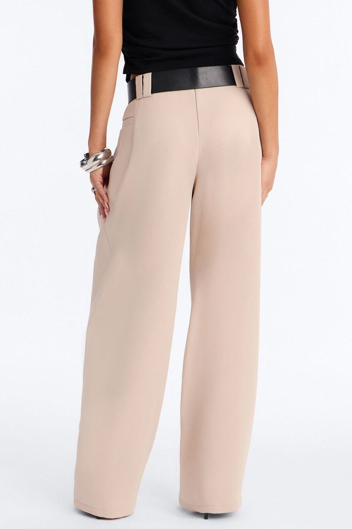 Diana Belted Wide Leg Pleated Trouser - Beige