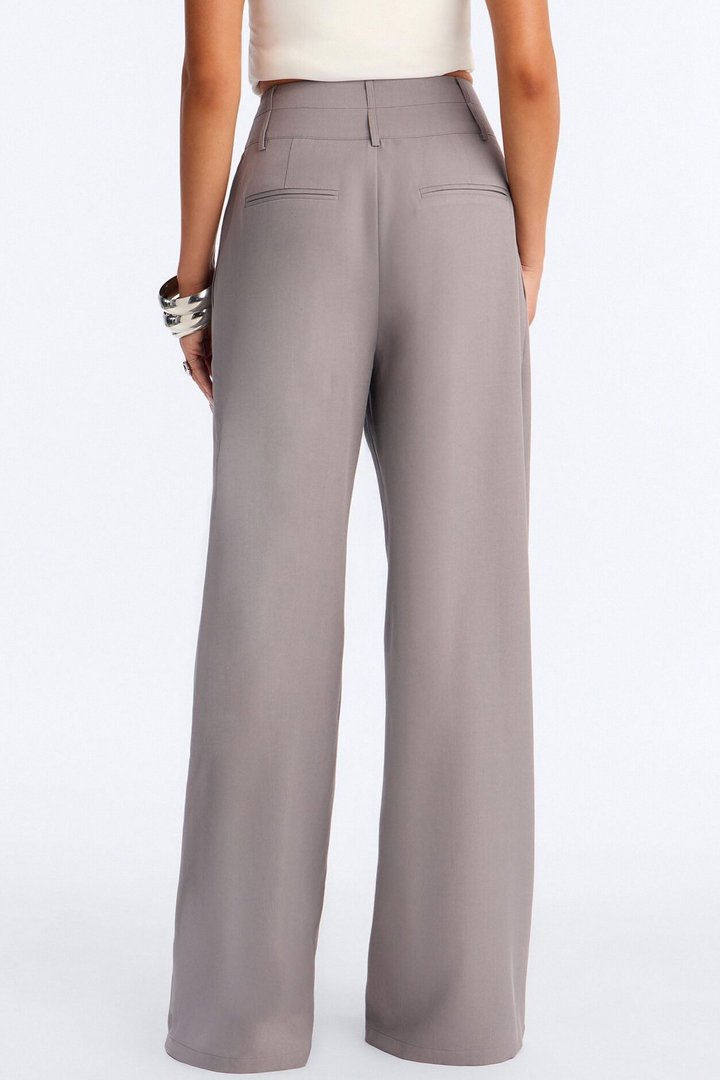 Center of Attention Asymmetrical Waist Wide Leg Trousers - Grey