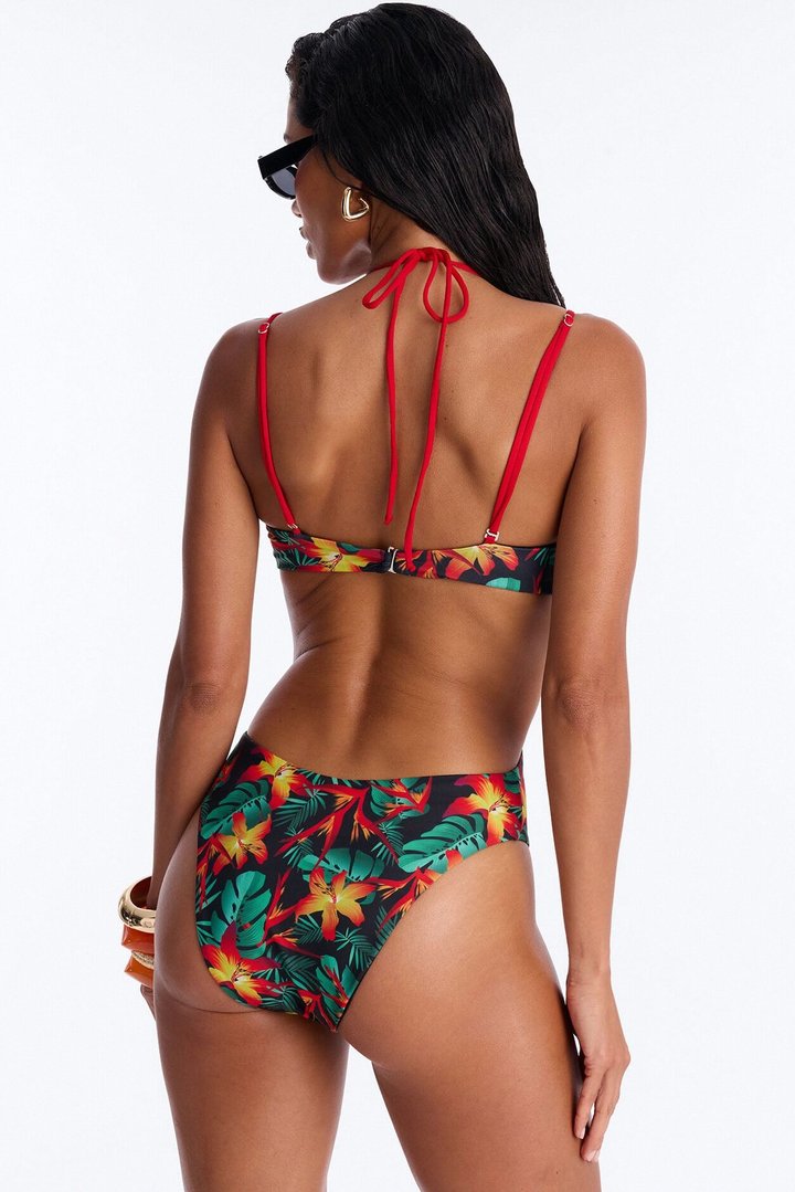 Beach Therapy Cut Out High Cut 1 Piece Swimsuit - Green/combo