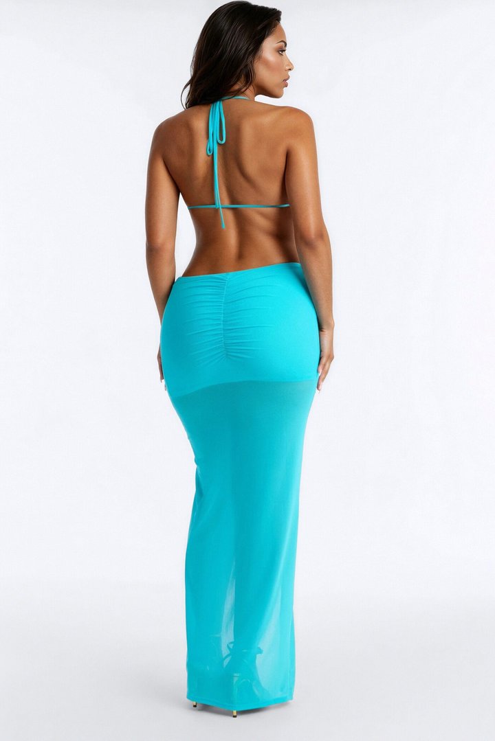 Icon Status Cut Out Mesh Maxi Dress - Turquoise