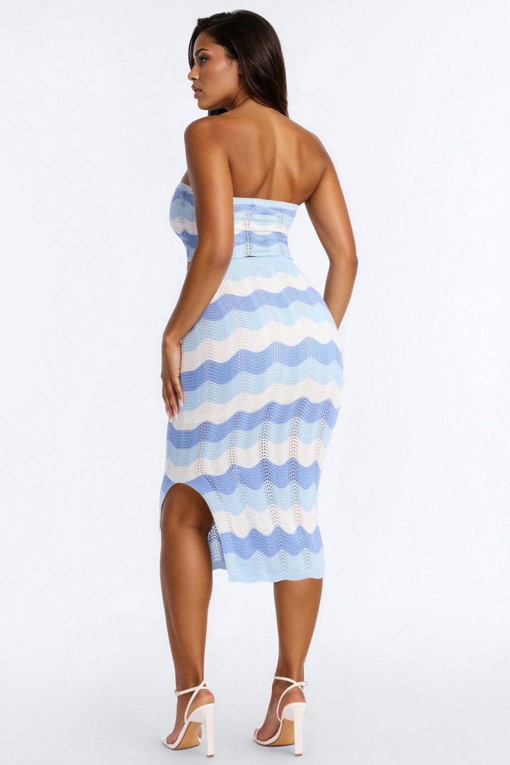 Dreamy Waves Crochet Maxi Skirt Set - Blue