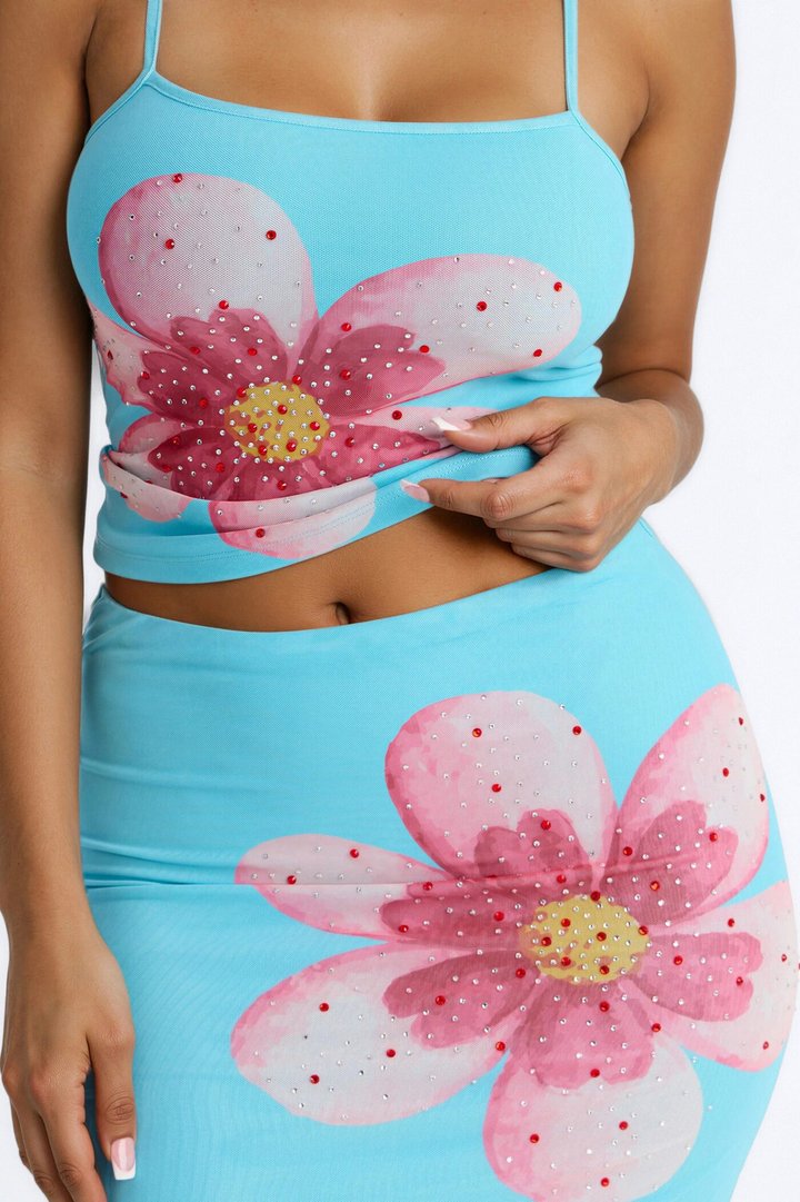 Sunkissed Glow Mesh Skirt Set - Blue/combo