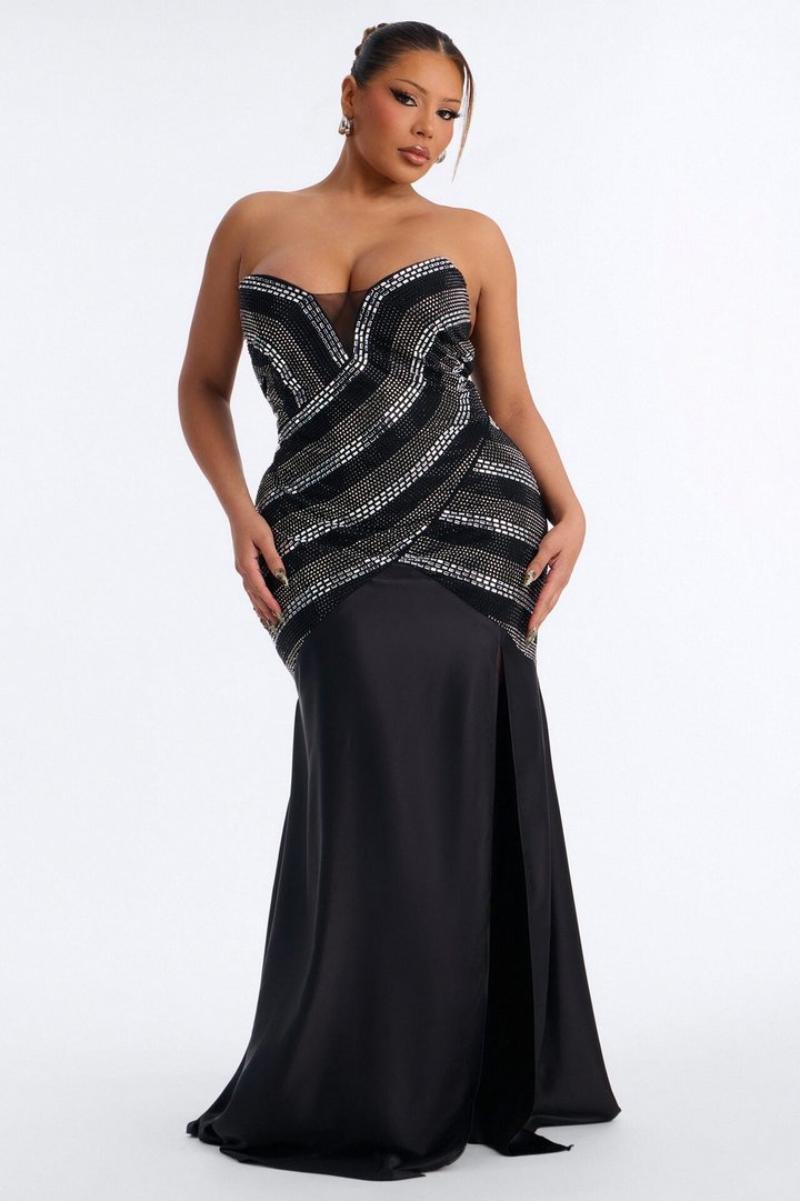 Daniella Embellished Drop Waist Gown - Black