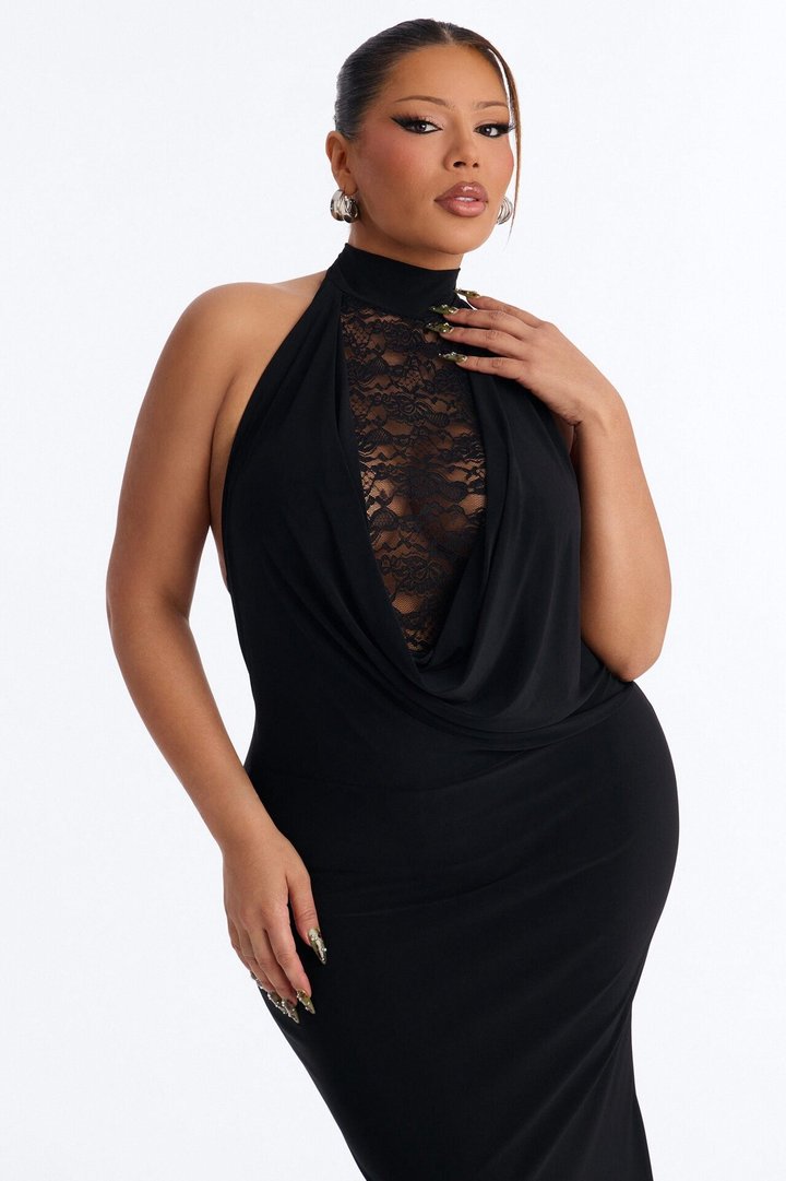 Remi Lace Halter Maxi Dress - Black