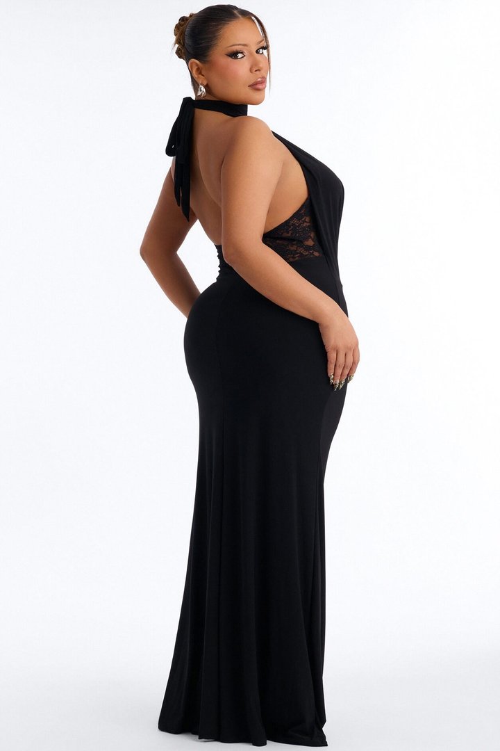 Remi Lace Halter Maxi Dress - Black