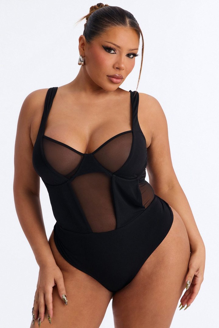 High Expectations Sheer Mesh Sleeveless Bodysuit - Black