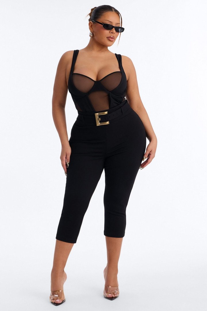 High Expectations Sheer Mesh Sleeveless Bodysuit - Black
