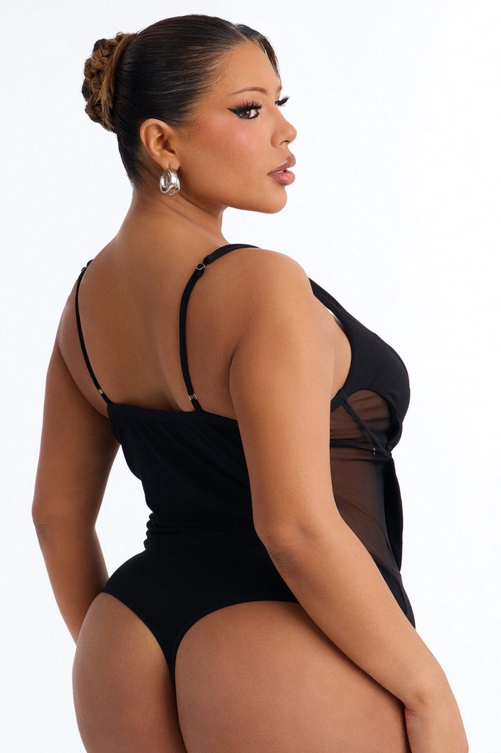 High Expectations Sheer Mesh Sleeveless Bodysuit - Black
