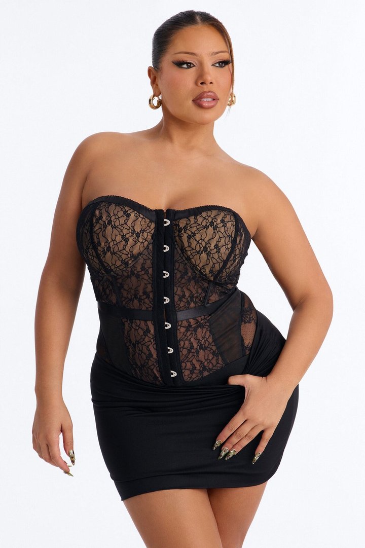 Jackie Lace Strapless Corset Bodysuit - Black/combo