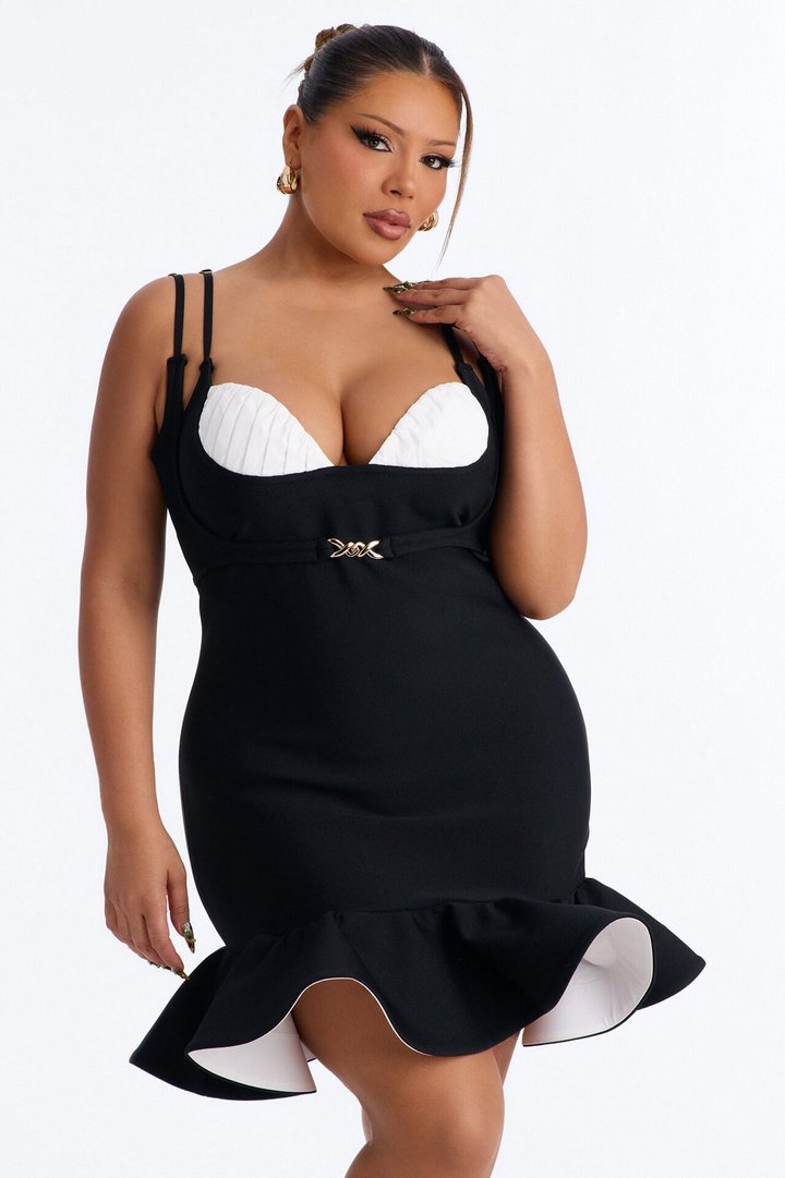 Madelyn Ruffle Bandage Mini Dress - Black/White