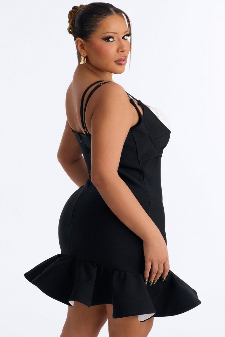 Madelyn Ruffle Bandage Mini Dress - Black/White