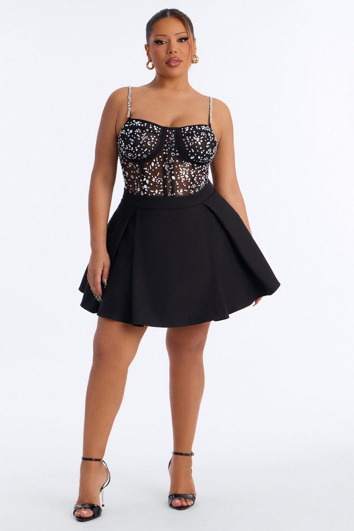 All About Me Embellished Mini Dress - Black