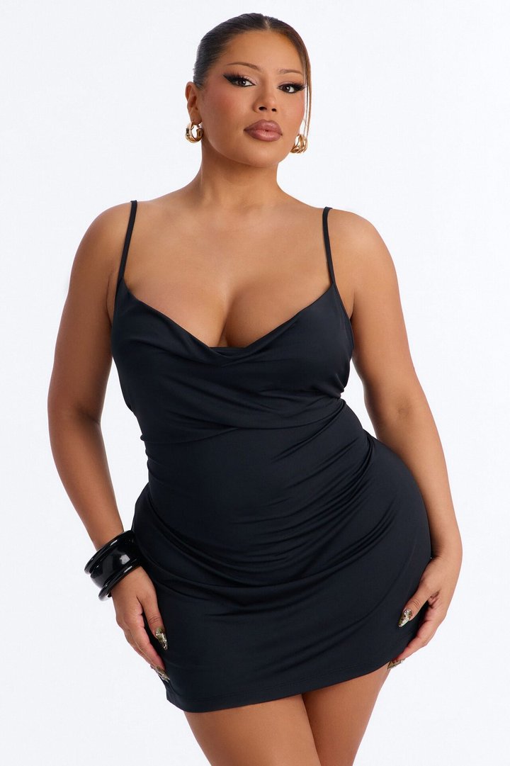 Georgina Cowl Neck Mini Dress - Black