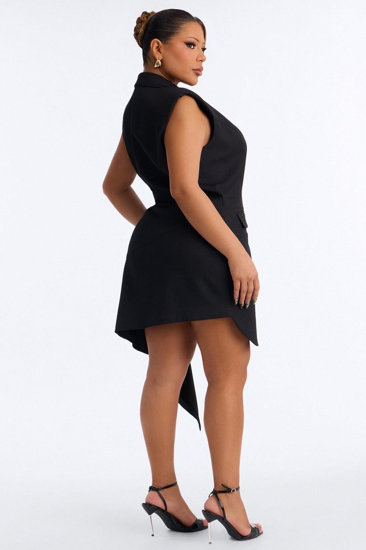 Follow My Lead Asymmetrical Mini Dress - Black