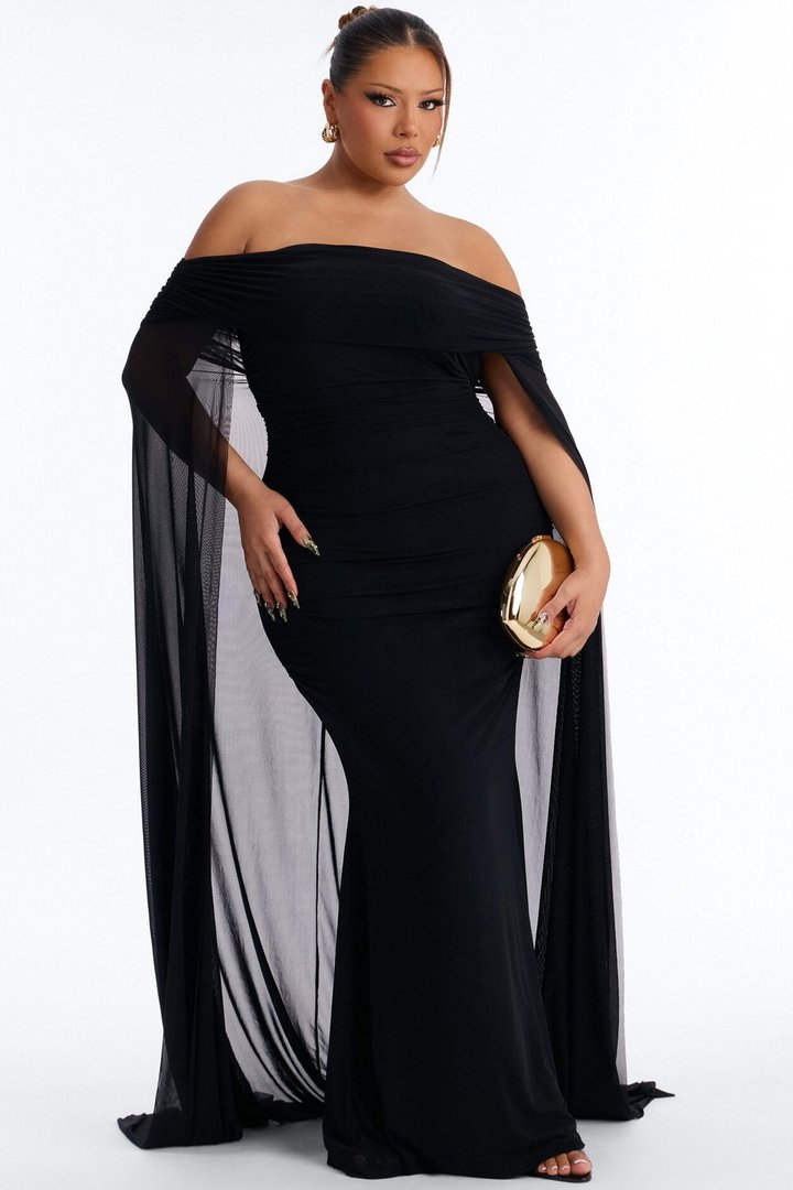 Noir Allure Mesh Gown - Black