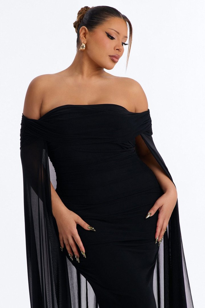 Noir Allure Mesh Gown - Black
