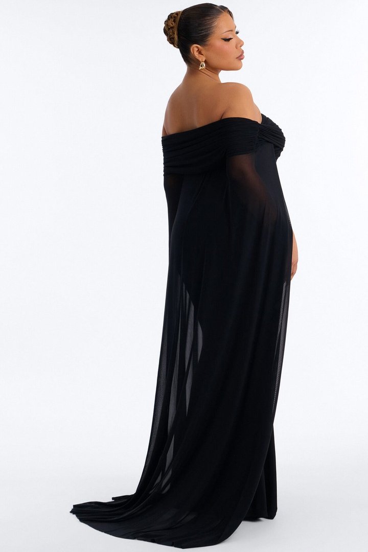 Noir Allure Mesh Gown - Black