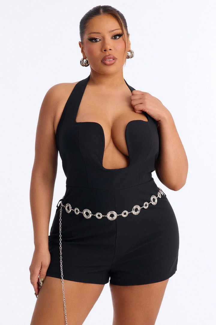 Sorana Halter Belted Romper - Black
