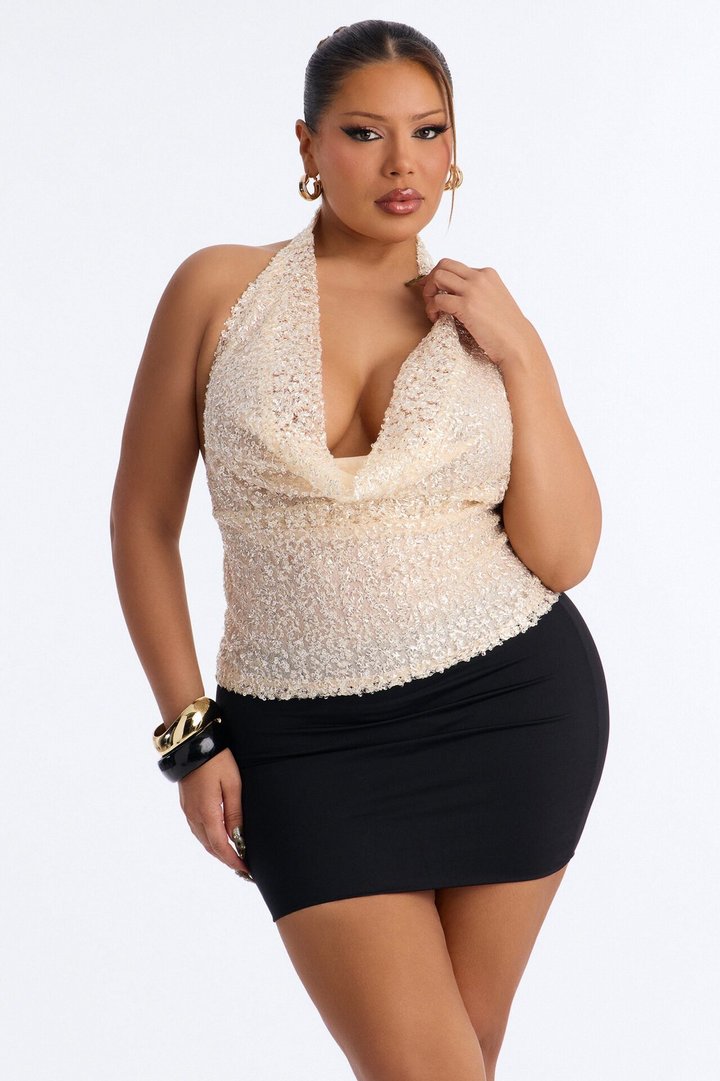 Serving Holiday Energy Backless Sequin Top - Cream