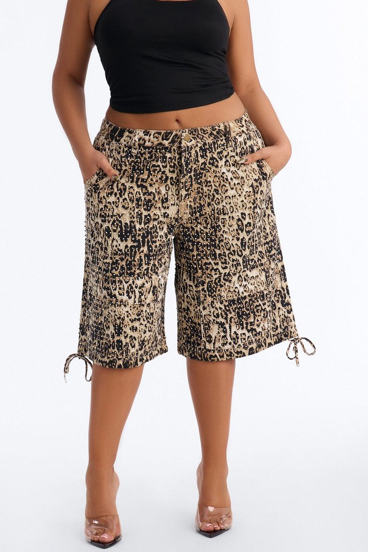 Look Don't Talk Embellished Leopard Bermuda Short - Leopard