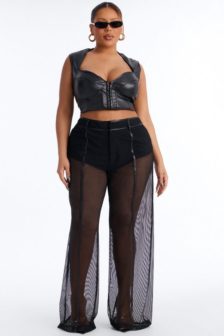 Jet Setter Low Rise Sheer Fishnet Pants - Black