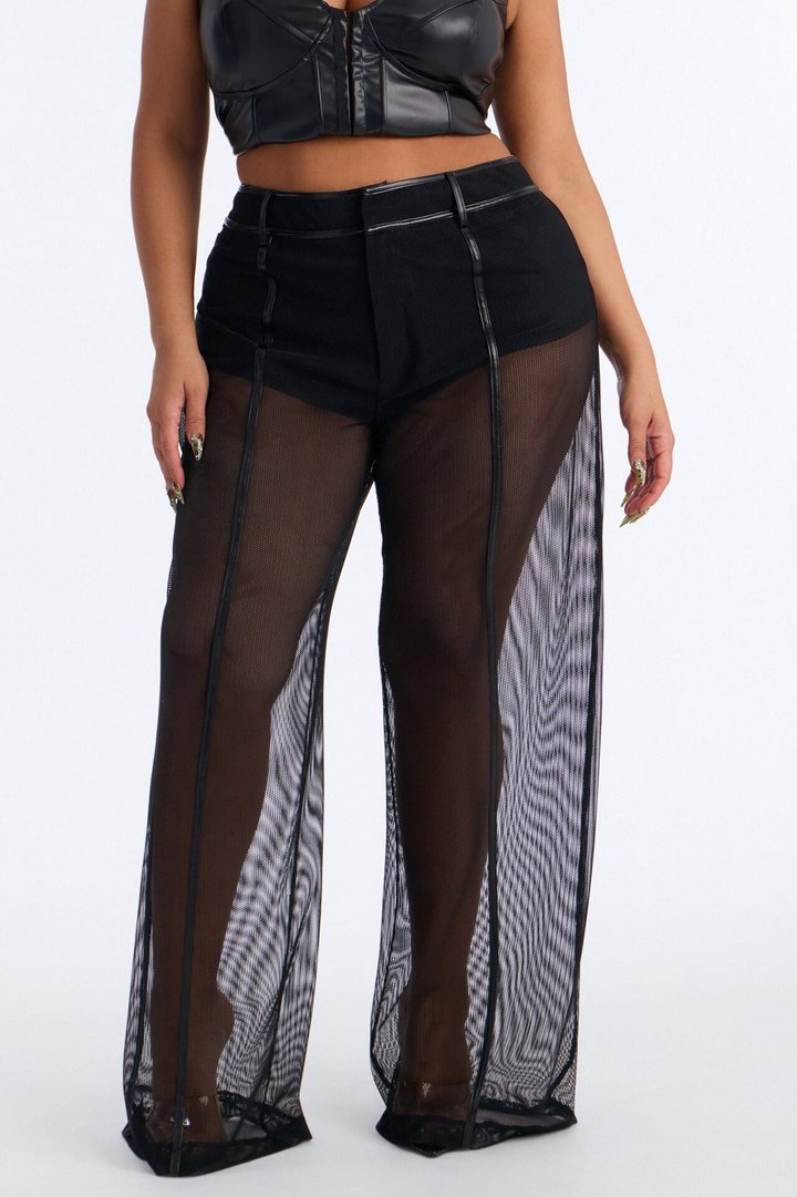 Jet Setter Low Rise Sheer Fishnet Pants - Black