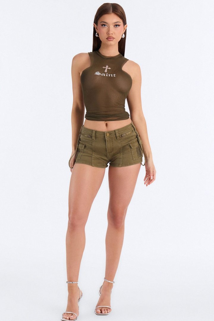Double Layered Saint Mesh Tank Top - Olive