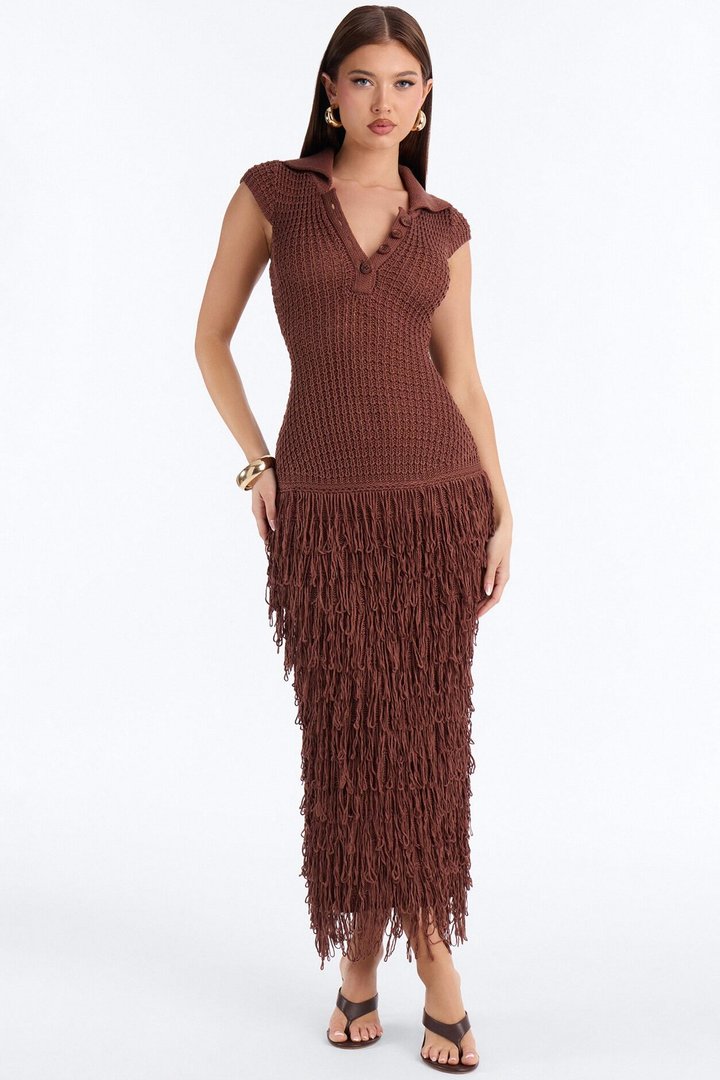 Catalina Crochet Maxi Dress - Chocolate