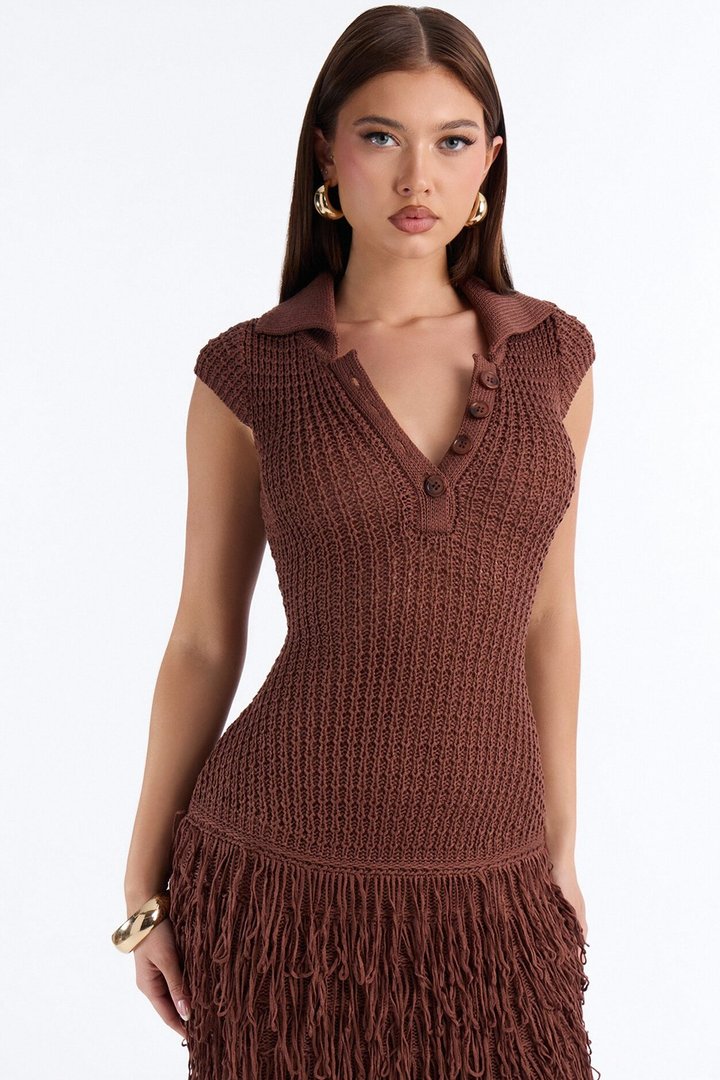 Catalina Crochet Maxi Dress - Chocolate