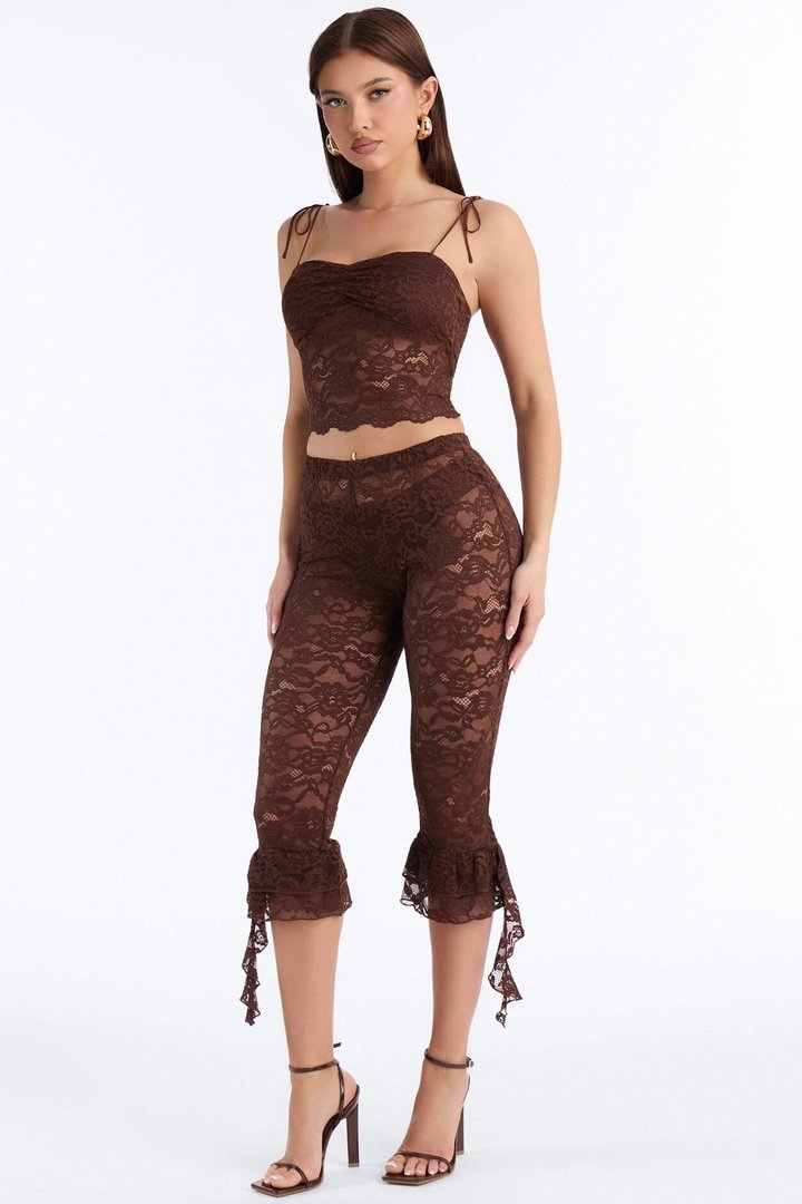 Delicate Desire Lace Capri Set - Chocolate