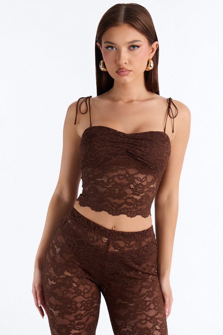 Delicate Desire Lace Capri Set - Chocolate