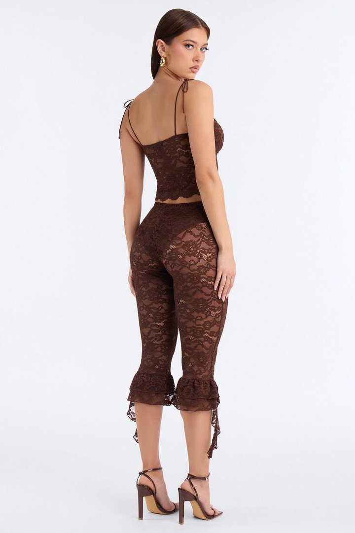 Delicate Desire Lace Capri Set - Chocolate