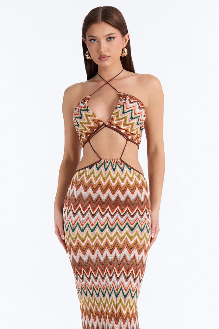 Paradise Plans Cut Out Crochet Maxi Dress - Brown/combo