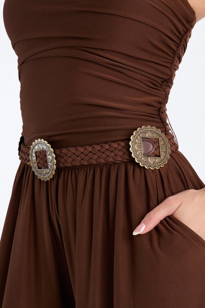 Karissa Belted Wide Leg Jumpsuit - Brown