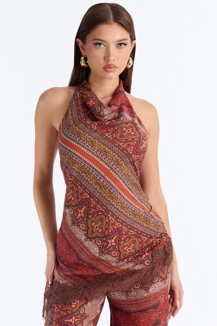Normani Paisley Halter Pant Set - Rust/combo