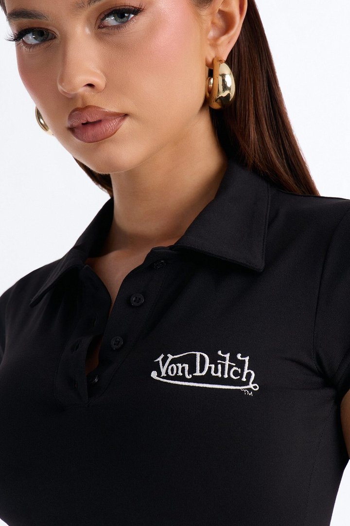 Von Dutch Sporty Fitted Polo Top - Black