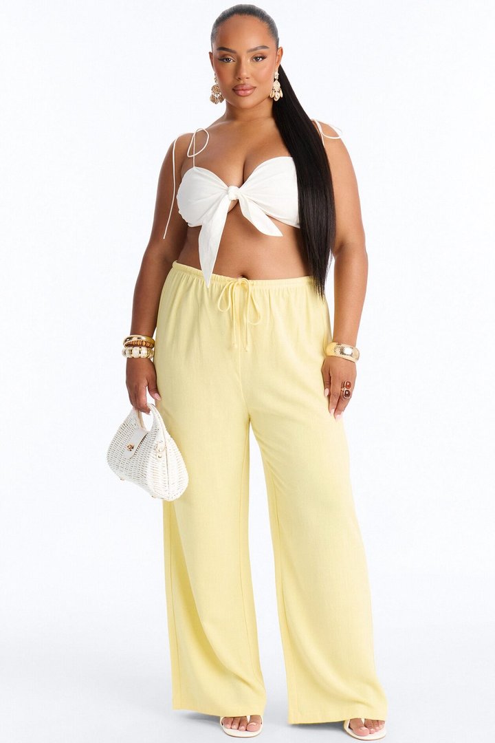 Kienna Low Rise Linen Wide Leg Pant 30″ - Butter Yellow