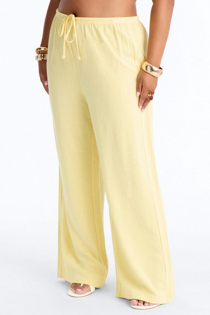 Kienna Low Rise Linen Wide Leg Pant 30″ - Butter Yellow