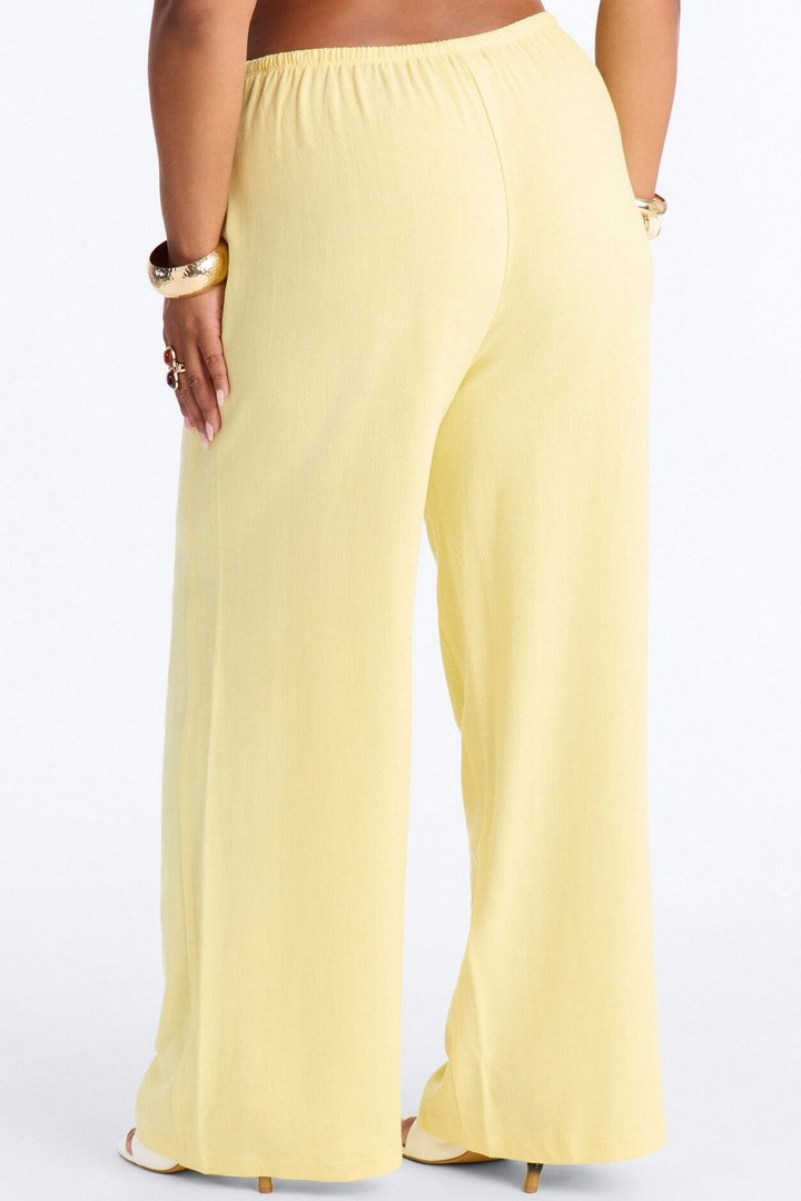 Kienna Low Rise Linen Wide Leg Pant 30″ - Butter Yellow