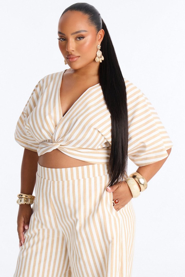Nantucket Stripe Pant Set - Taupe