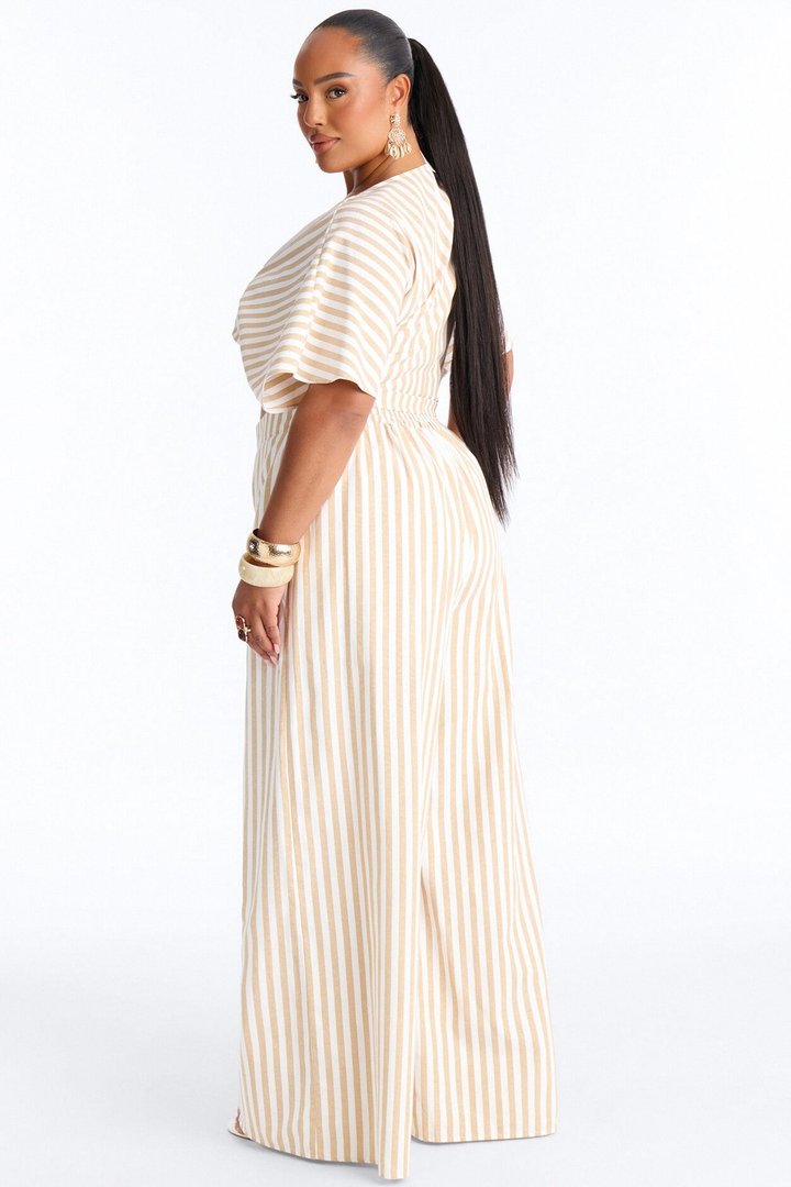Nantucket Stripe Pant Set - Taupe