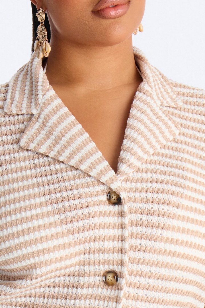 Carlie Crochet Shirt And Short Set - Taupe/combo