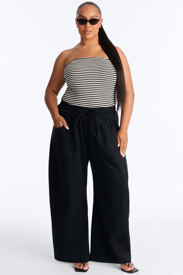 Jules Striped Knit Tube With Fleece Pant Jumpsuit - Black/combo