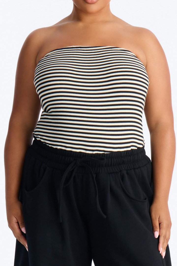 Jules Striped Knit Tube With Fleece Pant Jumpsuit - Black/combo