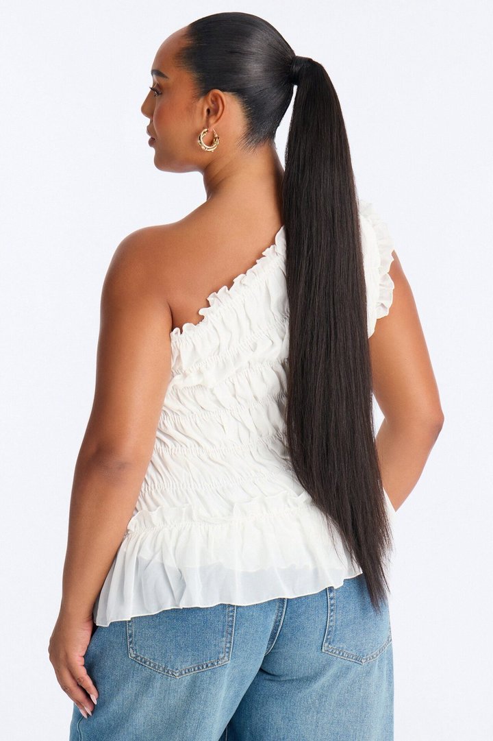 Cutie On Duty One Shoulder Chiffon Ruffle Top - White