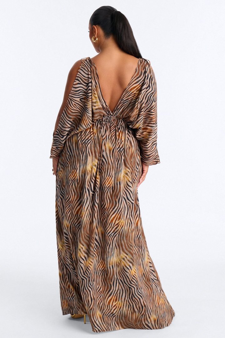 Laurel Animal High Slits Maxi Dress - Brown/combo